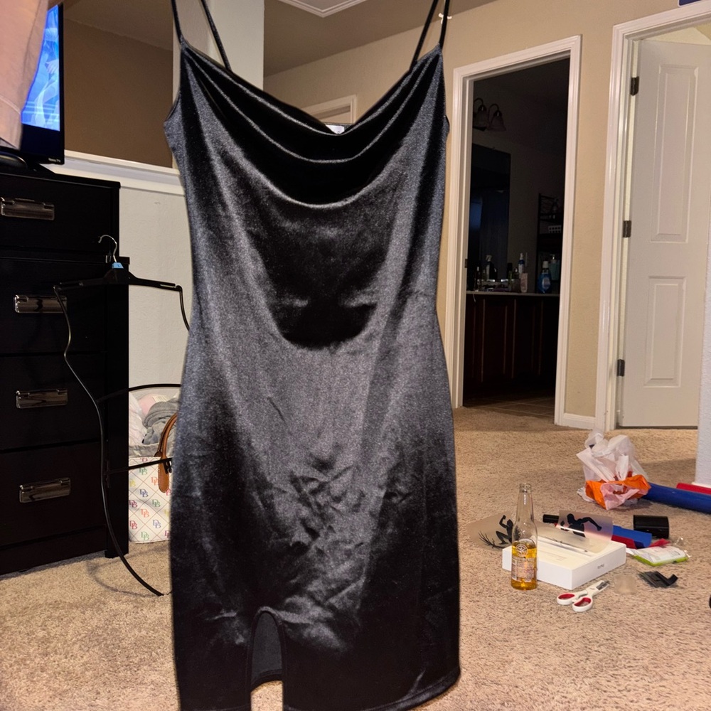 Elegant Black Satin Slip Dress